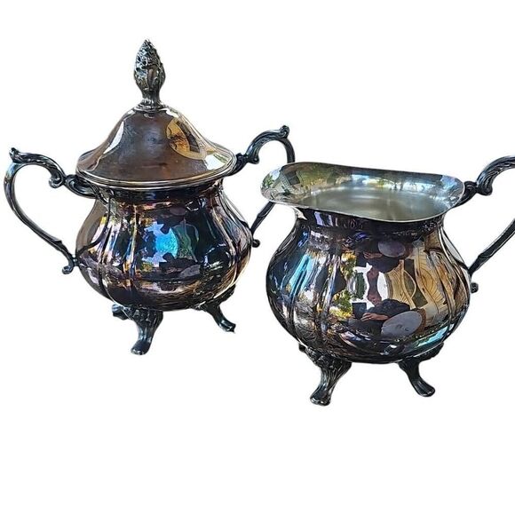 Sheridan Open Creamer and Sugar Serving Set. Silverplated. - Picture 1 of 13